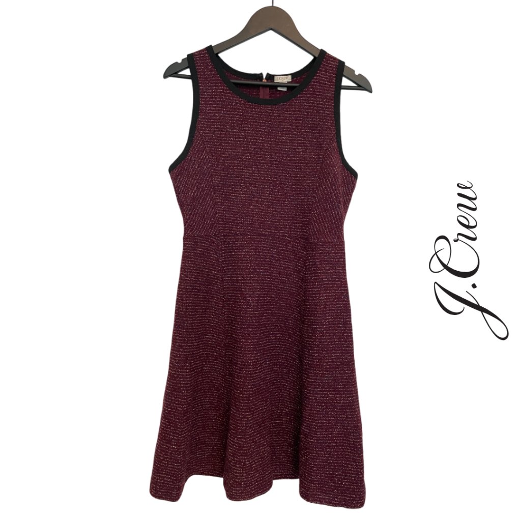 J. Crew | Fit And Flare Tweed Dress, Size 10, Maroon